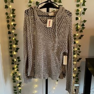 Soft Knitted Fishnet Sweater With Hood